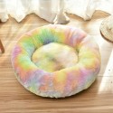 Pet Dog Cat Calming Bed Round Warm Soft Plush Sleeping Donut Cushion Mat Pad Puppy Kennel - S White