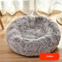 Pet Dog Cat Calming Bed Round Warm Soft Plush Sleeping Donut Cushion Mat Pad Puppy Kennel - S White