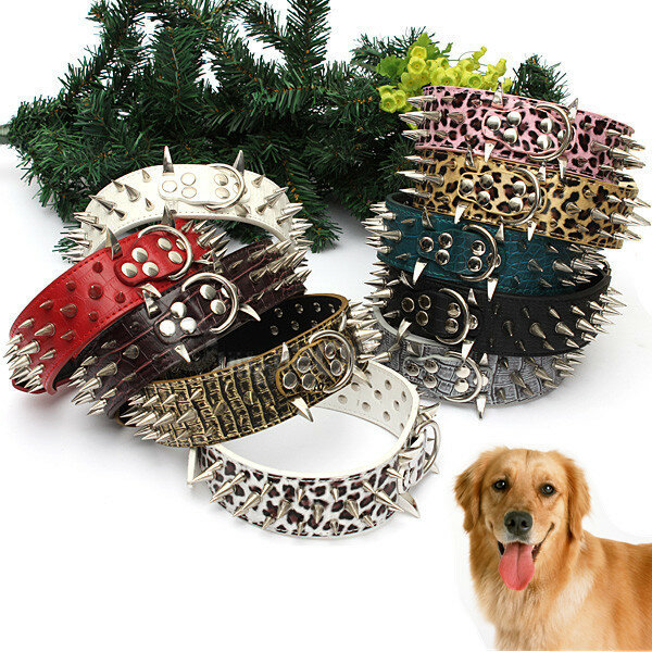 XL Spiked Studded Leather Pet Bulldog Dog Mastiff Heavy Collar - Green