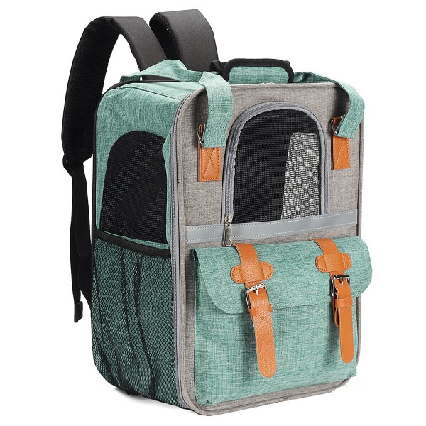 Pet Travel Carrier Backpack 20lbs Cat Dog Foldable Back Bag with Removable Mat Puppy Supplies - Green