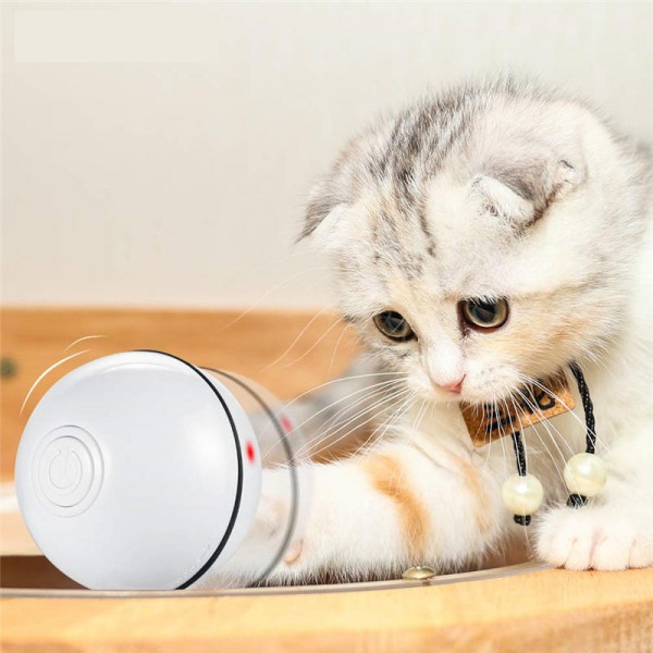 Smart Interactive  Pet Toys LED Luminous Ball USB Charging Smart Cat Toy Automatic 360 Degree Self Rolling Balls - White
