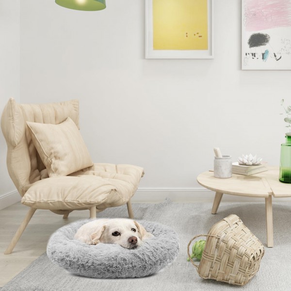 55CM Luxury Shag Warm Fluffy Pet Dog Puppy Round Fur Donut Cushion Mat Pet Bed - orange