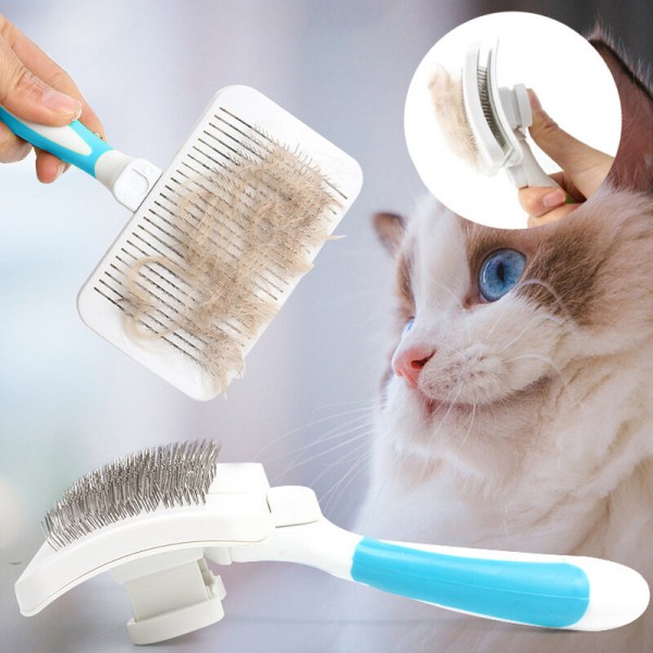Pet Hair Removal Comb Stainless Steel Pet Automatic Hair Removal Comb Pet Self-cleaning Comb - Green
