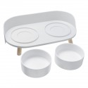 Double Holes Ceramic Cat Feeder Bowl Splash-proof High Quality Ceramic Pet Bowl Separate Design, Anti-slip Design - White
