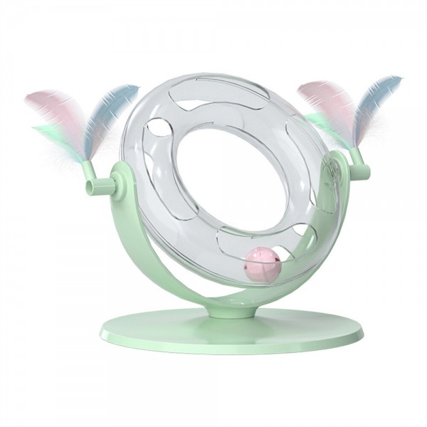 Cat Roller Coaster Toy Interactive Round Shape Toy 360° Rotation Toy with Ringing Bell Non-slip Design for Cats - White