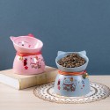Special Design Cute Lucky Cat Shape Pet Food Bowl Raised Ceramics Pink Cat Bowl Food Feeder for Small Dog Pet Accessories - Whit