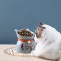 Special Design Cute Lucky Cat Shape Pet Food Bowl Raised Ceramics Pink Cat Bowl Food Feeder for Small Dog Pet Accessories - Whit