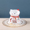 Special Design Cute Lucky Cat Shape Pet Food Bowl Raised Ceramics Pink Cat Bowl Food Feeder for Small Dog Pet Accessories - Whit