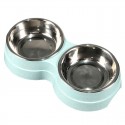 Stainless Steel Double Bowls Pet Food Water Bowl Cat Dog Puppy Feeder Pet Water Food Dish - Green