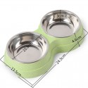 Stainless Steel Double Bowls Pet Food Water Bowl Cat Dog Puppy Feeder Pet Water Food Dish - Green