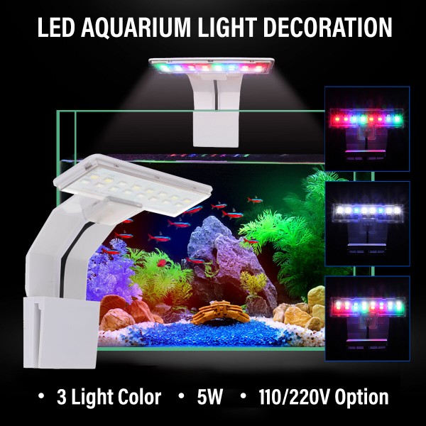 5W LED Aquarium Light Tank Aquatic Plant Grow Lamp Decoration 110V/220V Fish - US Plug