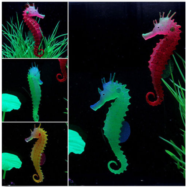 Artificial Aquarium Sea Horse Hippocampus Ornament Tank Fish Jellyfish Decor New - Orange