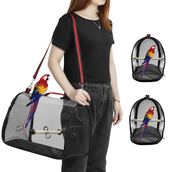 Outdoor Bird Shoulder Bags Portable Parrot Carry Cage Pet Breathable Space Pet Carrier Bag - Black