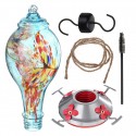 Colorful Hummingbird Pet Feeder Hand Blown Glass Bird Feeder Drinker Water Feeding Bowl for Yard Outdoor Parrot Flower Troughs A