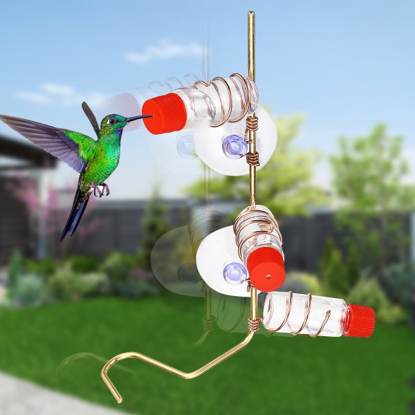 Sucker Transparent Bird Feeder Durable Easy to Clean Bird Feeding Station - Copper wire + 2 bottles + suction cup