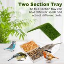 WOPPAY Window Bird Feeders for Outside, Bird Feeder Nature Green Large Roof with Artificial Grass, Removable Sliding Tray, Drain