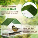 WOPPAY Window Bird Feeders for Outside, Bird Feeder Nature Green Large Roof with Artificial Grass, Removable Sliding Tray, Drain
