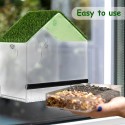 WOPPAY Window Bird Feeders for Outside, Bird Feeder Nature Green Large Roof with Artificial Grass, Removable Sliding Tray, Drain