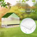 WOPPAY Window Bird Feeders for Outside, Bird Feeder Nature Green Large Roof with Artificial Grass, Removable Sliding Tray, Drain