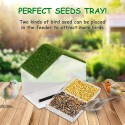 WOPPAY Window Bird Feeders for Outside, Bird Feeder Nature Green Large Roof with Artificial Grass, Removable Sliding Tray, Drain