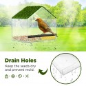WOPPAY Window Bird Feeders for Outside, Bird Feeder Nature Green Large Roof with Artificial Grass, Removable Sliding Tray, Drain