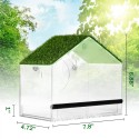 WOPPAY Window Bird Feeders for Outside, Bird Feeder Nature Green Large Roof with Artificial Grass, Removable Sliding Tray, Drain