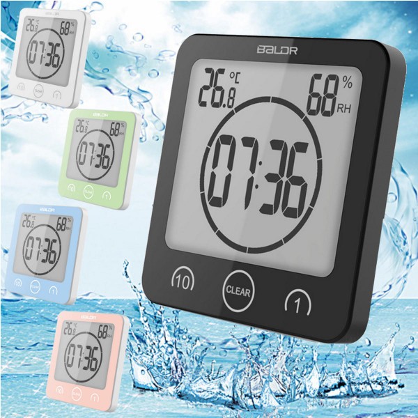 Digital Waterproof Shower Clock Temperature Sensor Wall Countdown Bathroom Timer -  Red
